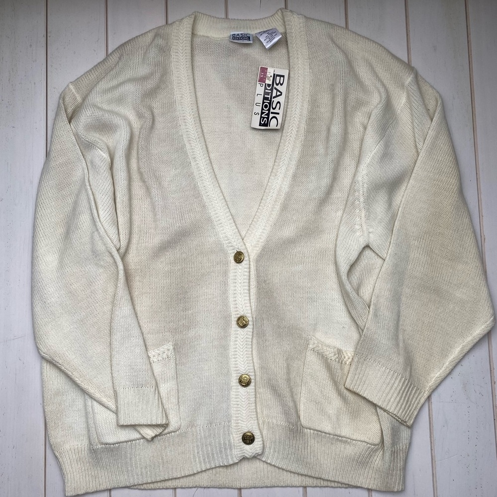 Basic Editions Women's Ivory Cardigan Sweater